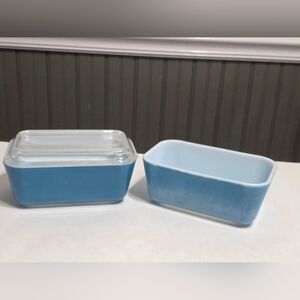 Pyrex Blue Glass Food Storage Set Vintage Refrigerator Dishes Lid